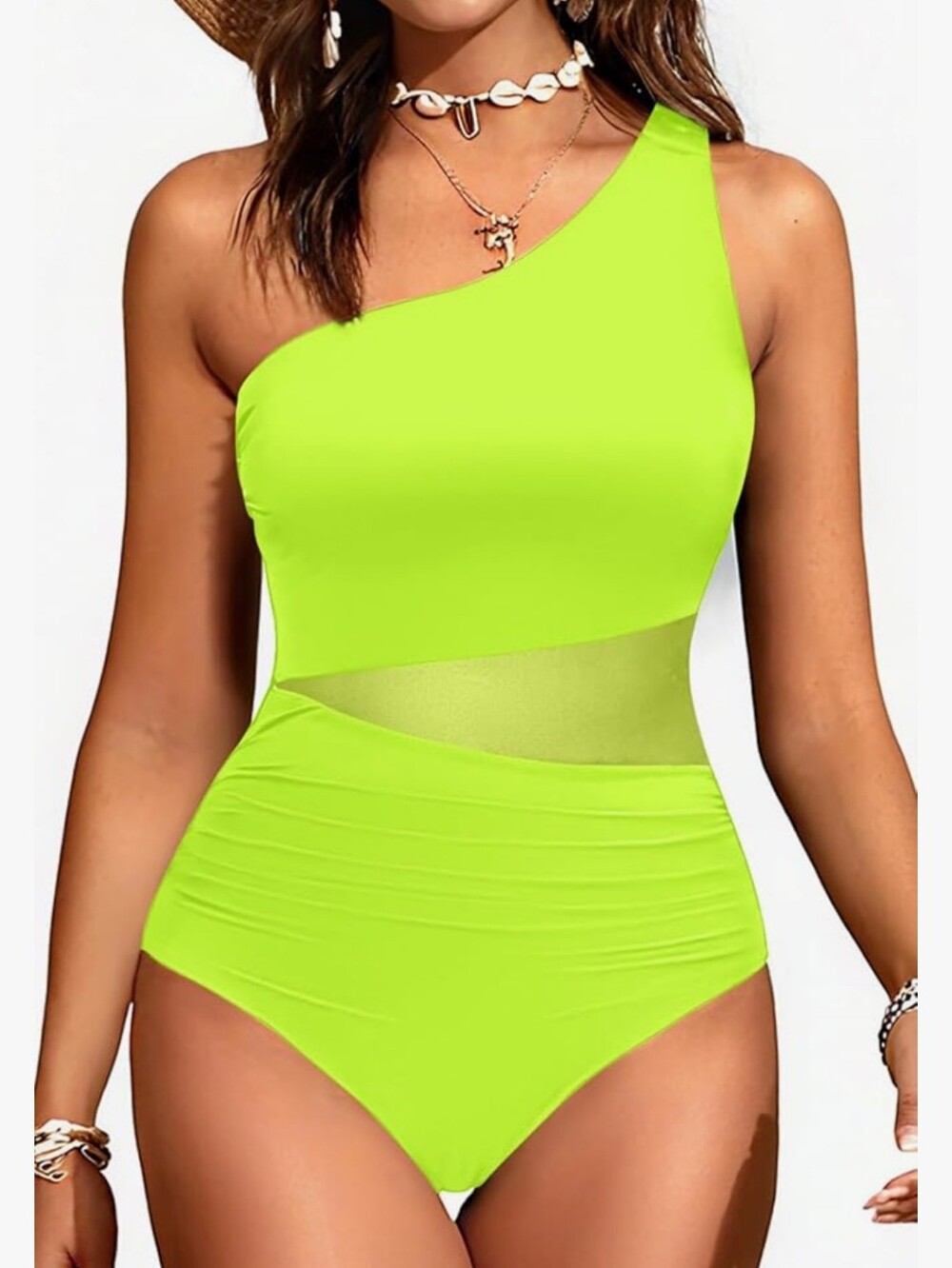 One-Shoulder Neon Green Women’s Swimsuit